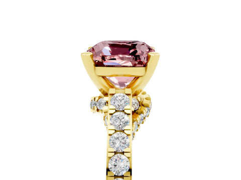 Yellow gold Cushion Cut Diamond Solitaire Ring with Pavé Band and Prong Setting_5