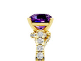 Yellow gold Cushion Cut Diamond Solitaire Ring with Pavé Band and Prong Setting_5