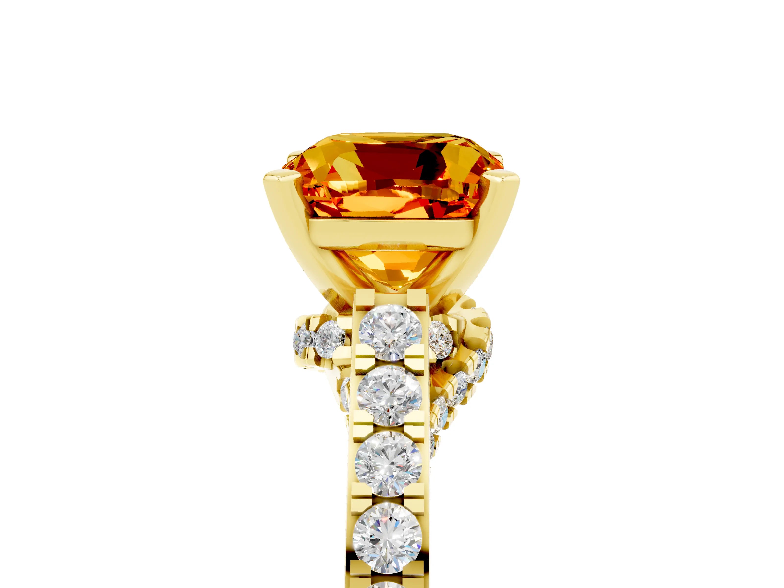 Yellow gold Cushion Cut Diamond Solitaire Ring with Pavé Band and Prong Setting_5