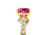 Yellow gold Cushion Cut Diamond Solitaire Ring with Pavé Band and Prong Setting_5