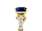 Yellow gold Cushion Cut Diamond Solitaire Ring with Pavé Band and Prong Setting_5