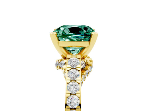 Yellow gold Cushion Cut Diamond Solitaire Ring with Pavé Band and Prong Setting_5