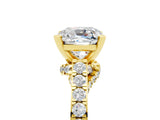Yellow gold Cushion Cut Diamond Solitaire Ring with Pavé Band and Prong Setting_5
