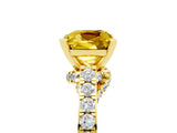 Yellow gold Cushion Cut Diamond Solitaire Ring with Pavé Band and Prong Setting_5