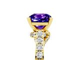 Yellow gold Cushion Cut Diamond Solitaire Ring with Pavé Band and Prong Setting_5