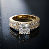 Yellow gold Cushion Cut Diamond Solitaire Ring with Pavé and Channel Set Band_90