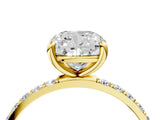 Yellow gold Cushion Cut Diamond Solitaire Ring with Pave Band and Four Prong Setting_128