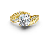 Yellow gold Cushion Cut Diamond Solitaire Ring with Prong Setting and Twisted Pavé Band_3