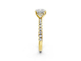 10K Yellow Gold 0.95 Carat D VS1 Cushion Diamond Solitaire Ring with Round Pavé Band and Four-Prong Setting