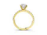 10K Yellow Gold 0.95 Carat D VS1 Cushion Diamond Solitaire Ring with Round Pavé Band and Four-Prong Setting