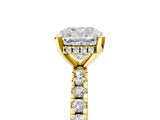 10K Yellow Gold 0.95 Carat D VS1 Cushion Diamond Solitaire Ring with Round Pavé Band and Four-Prong Setting