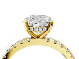 10K Yellow Gold 0.95 Carat D VS1 Cushion Diamond Solitaire Ring with Round Pavé Band and Four-Prong Setting