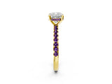 Yellow gold Cushion Cut Diamond Solitaire Ring with Round with Amethyst side stone Pavé Band and Four-Prong Setting_38
