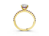 Yellow gold Cushion Cut Diamond Solitaire Ring with Round with Amethyst side stone Pavé Band and Four-Prong Setting_39