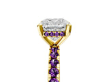 Yellow gold Cushion Cut Diamond Solitaire Ring with Round with Amethyst side stone Pavé Band and Four-Prong Setting_41
