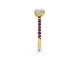 Yellow gold Cushion Cut Diamond Solitaire Ring with Round with Amethyst side stone Pavé Band and Prong Setting_14