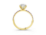 Yellow gold Cushion Cut Diamond Solitaire Ring with Round with Amethyst side stone Pavé Band and Prong Setting_15