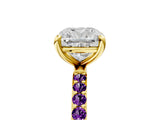Yellow gold Cushion Cut Diamond Solitaire Ring with Round with Amethyst side stone Pavé Band and Prong Setting_17