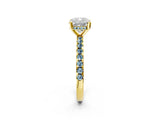 Yellow gold Cushion Cut Diamond Solitaire Ring with Round with Aquamarine side stone Pavé Band and Four-Prong Setting_38