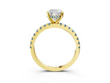 Yellow gold Cushion Cut Diamond Solitaire Ring with Round with Aquamarine side stone Pavé Band and Four-Prong Setting_39