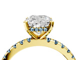 Yellow gold Cushion Cut Diamond Solitaire Ring with Round with Aquamarine side stone Pavé Band and Four-Prong Setting_40