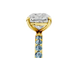 Yellow gold Cushion Cut Diamond Solitaire Ring with Round with Aquamarine side stone Pavé Band and Prong Setting_50
