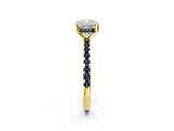 Yellow gold Cushion Cut Diamond Solitaire Ring with Round with Blue Sapphire side stone Pavé Band and Four-Prong Setting_38