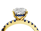 Yellow gold Cushion Cut Diamond Solitaire Ring with Round with Blue Sapphire side stone Pavé Band and Four-Prong Setting_40