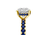 Yellow gold Cushion Cut Diamond Solitaire Ring with Round with Blue Sapphire side stone Pavé Band and Four-Prong Setting_41
