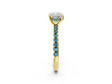 Yellow gold Cushion Cut Diamond Solitaire Ring with Round with Blue Topaz side stone Pavé Band and Four-Prong Setting_38
