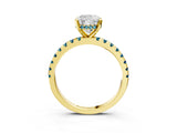 Yellow gold Cushion Cut Diamond Solitaire Ring with Round with Blue Topaz side stone Pavé Band and Four-Prong Setting_39