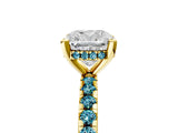 Yellow gold Cushion Cut Diamond Solitaire Ring with Round with Blue Topaz side stone Pavé Band and Four-Prong Setting_41