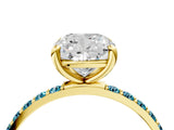 Yellow gold Cushion Cut Diamond Solitaire Ring with Round with Blue Topaz side stone Pavé Band and Prong Setting_16