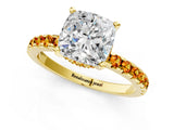 Yellow gold Cushion Cut Diamond Solitaire Ring with Round with Citrine side stone Pavé Band and Four-Prong Setting_37