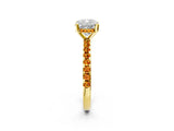 Yellow gold Cushion Cut Diamond Solitaire Ring with Round with Citrine side stone Pavé Band and Four-Prong Setting_38
