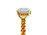 Yellow gold Cushion Cut Diamond Solitaire Ring with Round with Citrine side stone Pavé Band and Four-Prong Setting_41