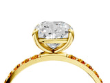 Yellow gold Cushion Cut Diamond Solitaire Ring with Round with Citrine side stone Pavé Band and Prong Setting_16