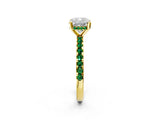 Yellow gold Cushion Cut Diamond Solitaire Ring with Round with Emerald side stone Pavé Band and Four-Prong Setting_38