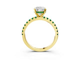 Yellow gold Cushion Cut Diamond Solitaire Ring with Round with Emerald side stone Pavé Band and Four-Prong Setting_39