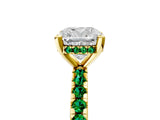 Yellow gold Cushion Cut Diamond Solitaire Ring with Round with Emerald side stone Pavé Band and Four-Prong Setting_41