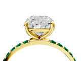Yellow gold Cushion Cut Diamond Solitaire Ring with Round with Emerald side stone Pavé Band and Prong Setting_28
