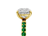 Yellow gold Cushion Cut Diamond Solitaire Ring with Round with Emerald side stone Pavé Band and Prong Setting_29