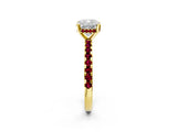 Yellow gold Cushion Cut Diamond Solitaire Ring with Round with Garnet side stone Pavé Band and Four-Prong Setting_38