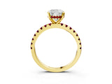 Yellow gold Cushion Cut Diamond Solitaire Ring with Round with Garnet side stone Pavé Band and Four-Prong Setting_39