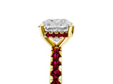 Yellow gold Cushion Cut Diamond Solitaire Ring with Round with Garnet side stone Pavé Band and Four-Prong Setting_41