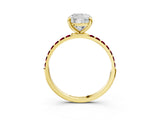 Yellow gold Cushion Cut Diamond Solitaire Ring with Round with Garnet side stone Pavé Band and Prong Setting_27