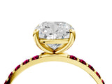 Yellow gold Cushion Cut Diamond Solitaire Ring with Round with Garnet side stone Pavé Band and Prong Setting_28