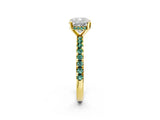 Yellow gold Cushion Cut Diamond Solitaire Ring with Round with Green Sapphire side stone Pavé Band and Four-Prong Setting_38