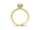 Yellow gold Cushion Cut Diamond Solitaire Ring with Round with Green Sapphire side stone Pavé Band and Four-Prong Setting_39