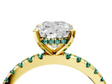 Yellow gold Cushion Cut Diamond Solitaire Ring with Round with Green Sapphire side stone Pavé Band and Four-Prong Setting_40